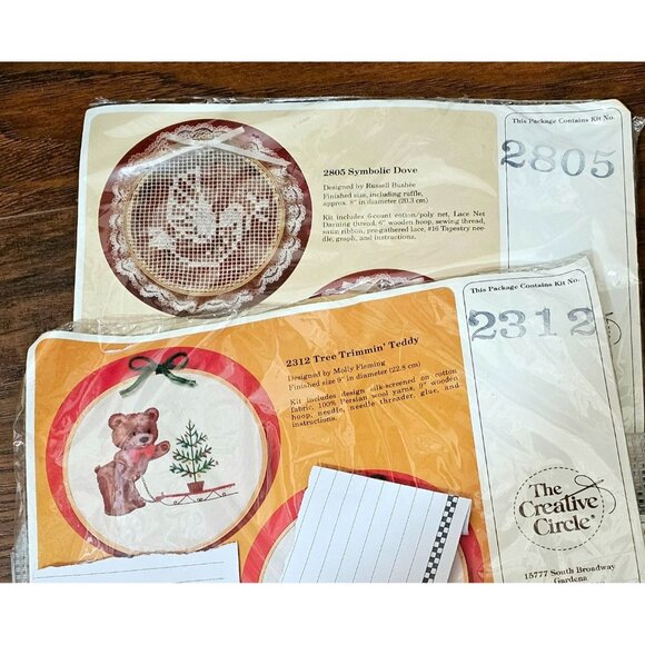 3 pack 1980s Creative Circle Lot Lace Embroidery Kit hoops train plastic canvas - Picture 3 of 3
